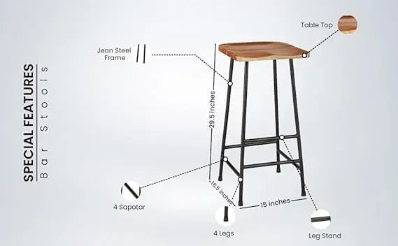 Translation missing: en.Bar Stool Set of 2 for Home bar, Counter Stool Chair Modern, Shop Industrial Stool with footrest, Black 