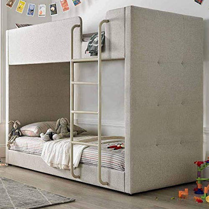 APRODZ Gwars Single Size Solid Wood Grey Fabric Bunk Bed for Bedroom (Fabric Upholstery - Grey)