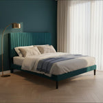 Upholstered Platform Bed with Adjustable Headboard, Leg Wood Black + Black Fabric 