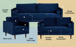 MidCen Wooden 6 Seater 3+2+1 Sofa Set with Comfortable High-Density Foam for Living Room (Upholstered- Dark Blue Velvet Fabric) 