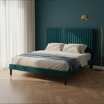 Upholstered Platform Bed with Adjustable Headboard, Leg Wood Black + Black Fabric 