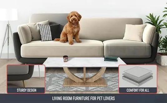 Translation missing: en.Luxelle Modern Sofa 3 Seater Velvet Sofa Set with Tufted Backrest Cushioned Seating Tipped Wooden Legs Couch for Living Room &amp; Lounge (Two Tone) 