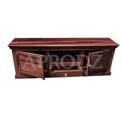 Sheesham Wood Tv Unit Cabinet with Shelves and one Drawer (Sheesham - Walnut)