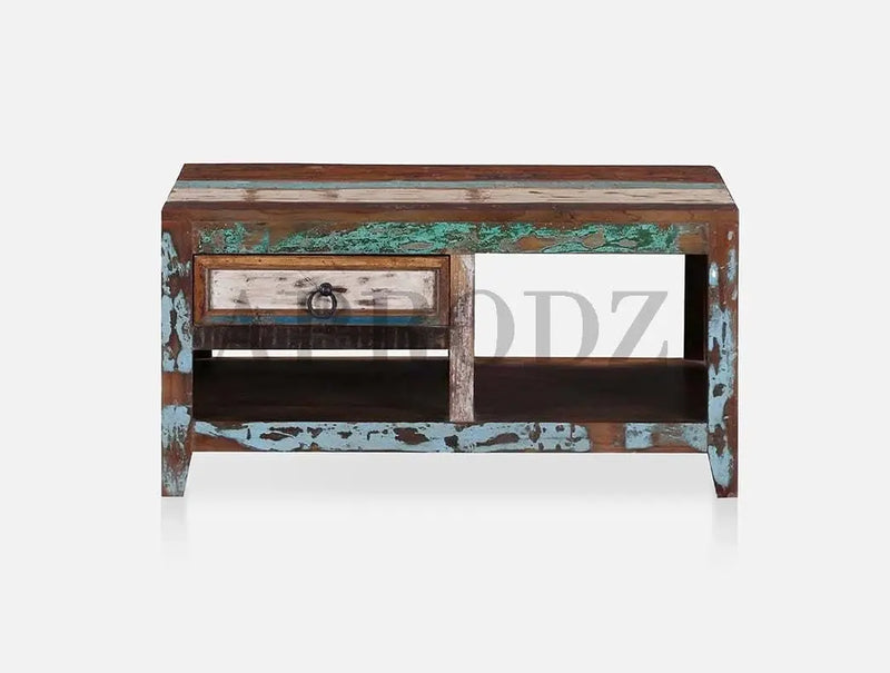 DeStress Solid Sheesham Wood Coffee Table | Versatile Center Table for Living Room, Bedroom, Hall & Home with Distress Finish 