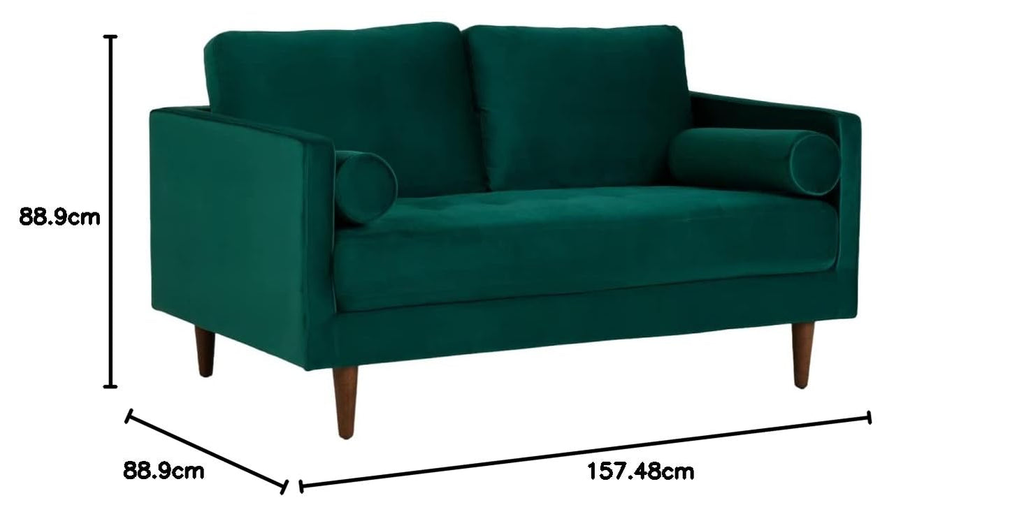 MidCen Wooden 2 Seater Sofa with High-Density Comfortable Foam for Home & Living Room (Upholstered- Dark Green Velvet Fabric)