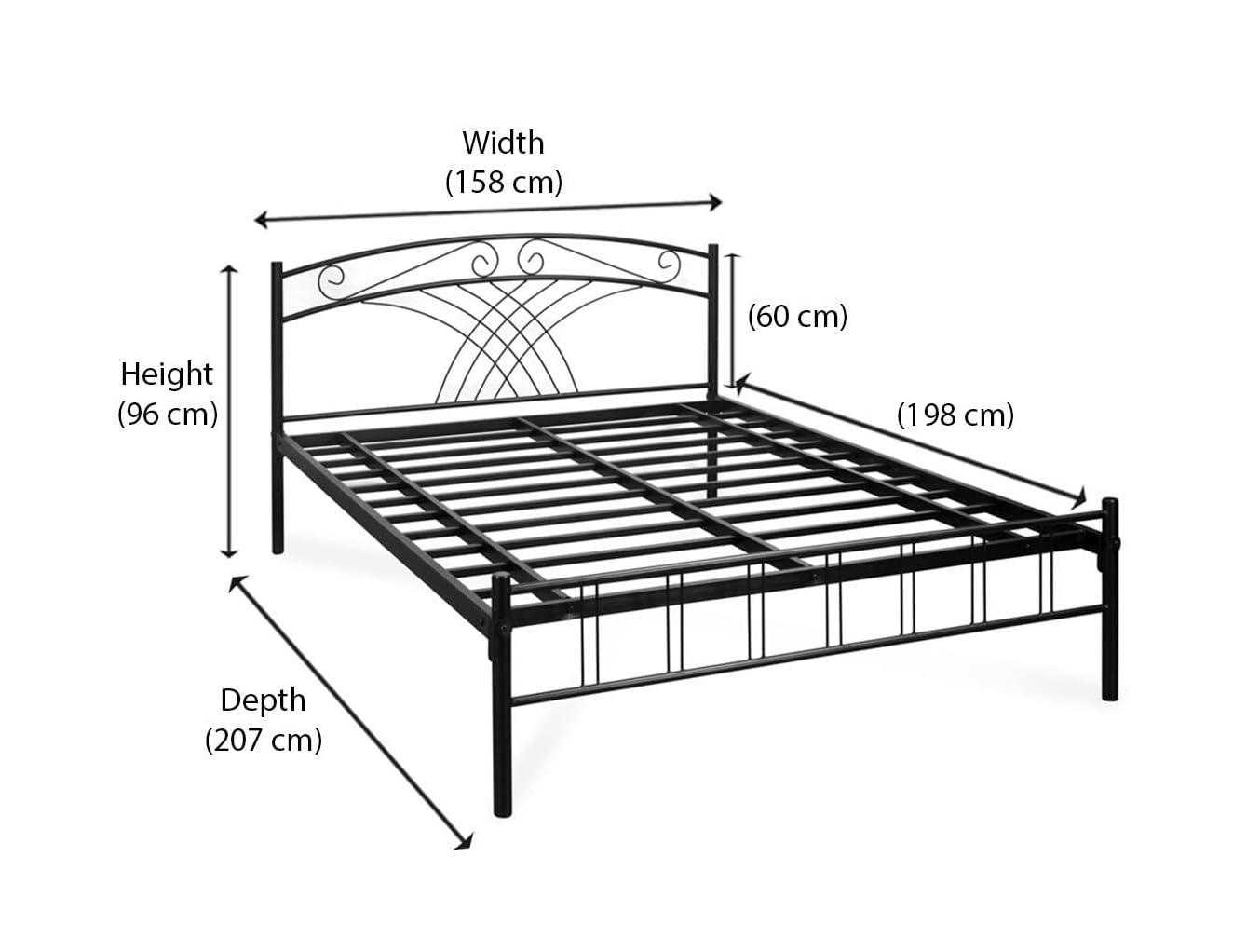 APRODZ Queen Size Bed for Bedroom Metal Bed in Black Color