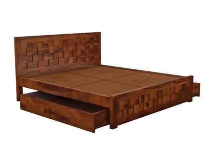 APRODZ Sheesham Wood Storage Queen Size Belem Bed for Bedroom Stylish | Mahogany Finish