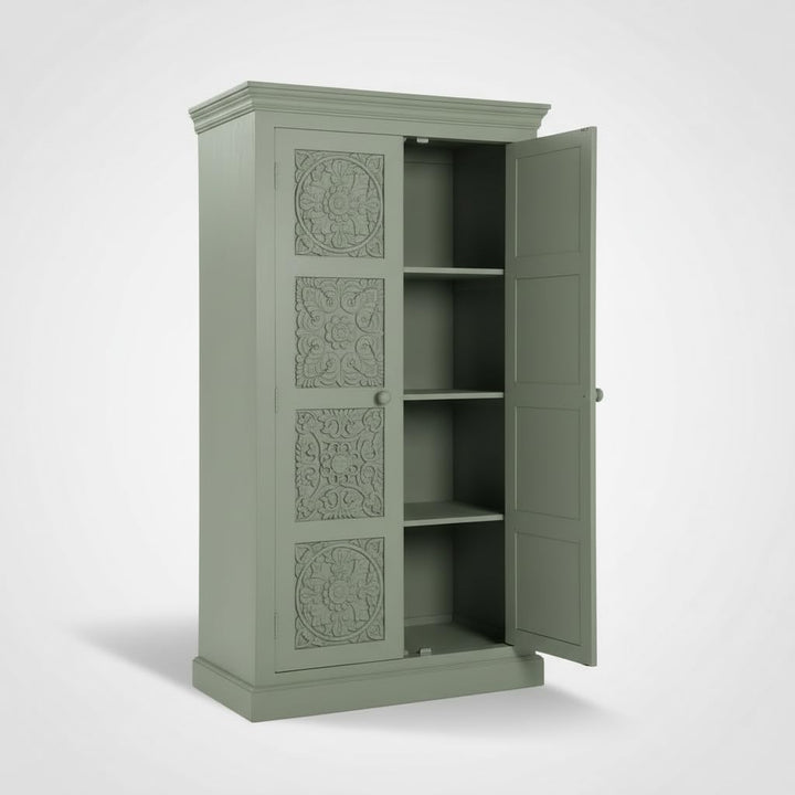 Translation missing: en.Floreale wardrobe Carved Mango Wood 2-Door Wardrobe Almirah 
