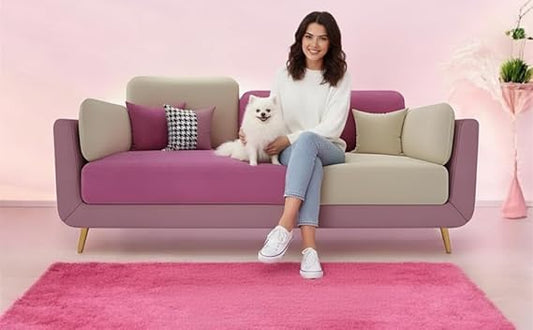 APRODZ Modern Luxelle Dual-Tone 3-Seater Fabric Sofa – Pink & Cream, Stylish Wooden Legs, for Living Room 