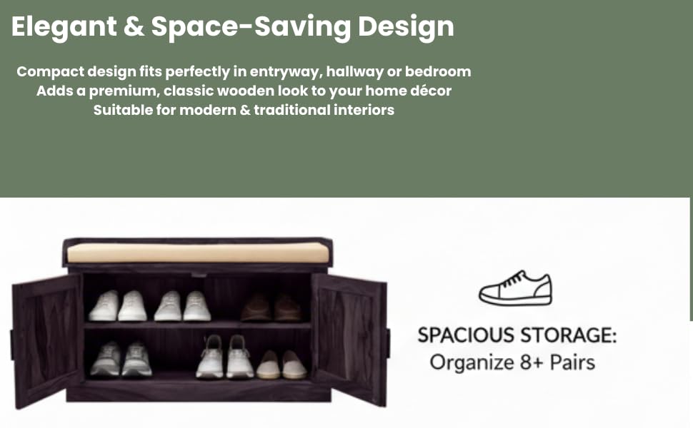 Wooden Multipurpose Cupboard & Shoe Rack – Spacious Storage Cabinet with Seating for Home, Entryway & Living Room (Large, Teak Finish) 