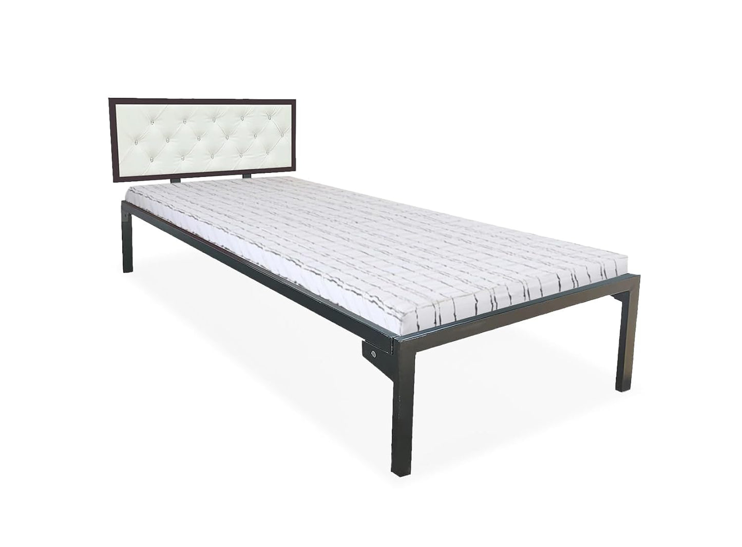 Single Size Bed with Upholstered Headboard | CR Steel Frame | Modern Platform Bed | Sturdy, Durable & Noise-Free | No Box Spring Needed | Stylish Furniture 