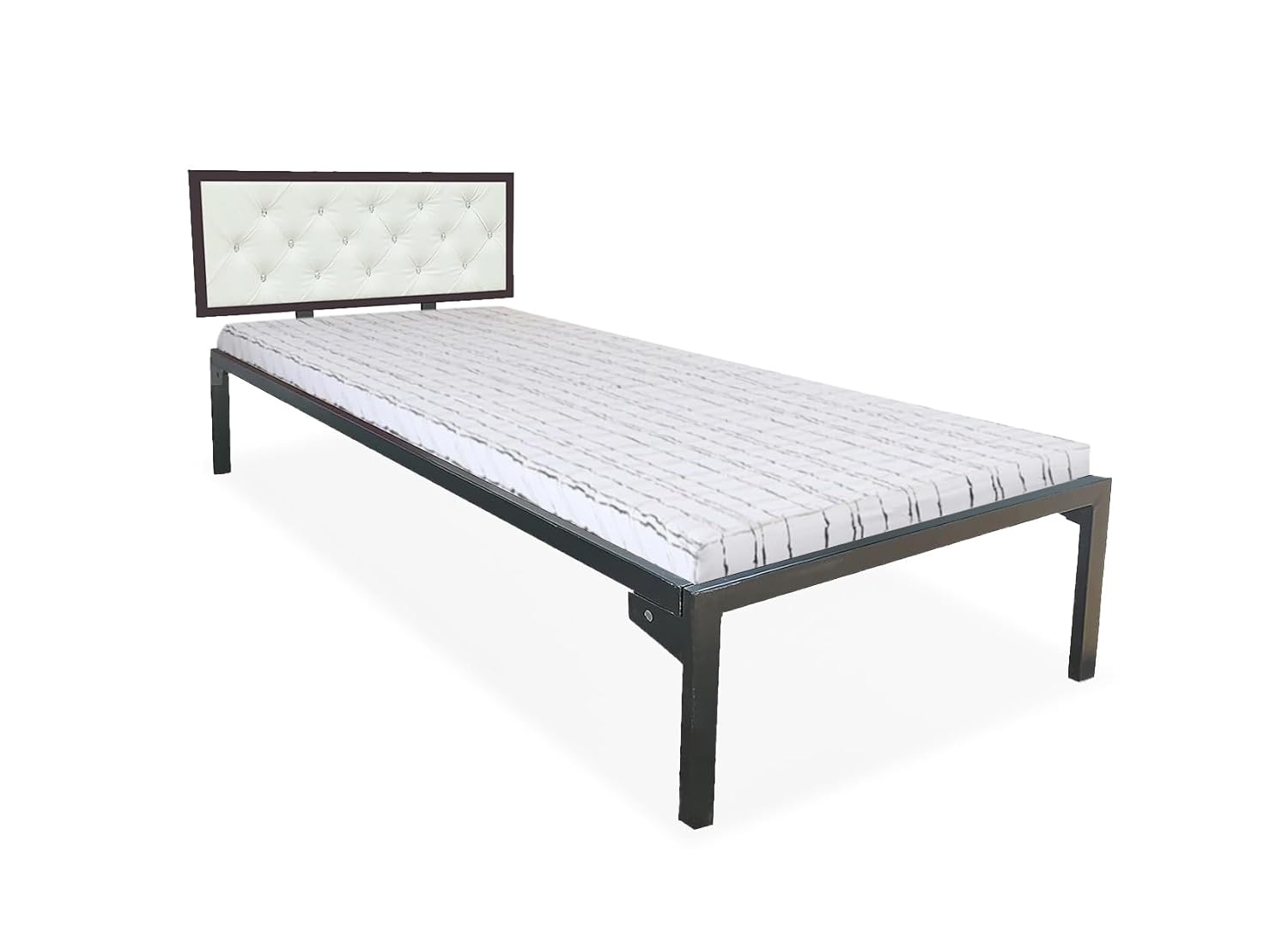Single Size Bed with Upholstered Headboard | CR Steel Frame | Modern Platform Bed | Sturdy, Durable & Noise-Free | No Box Spring Needed | Stylish Furniture 