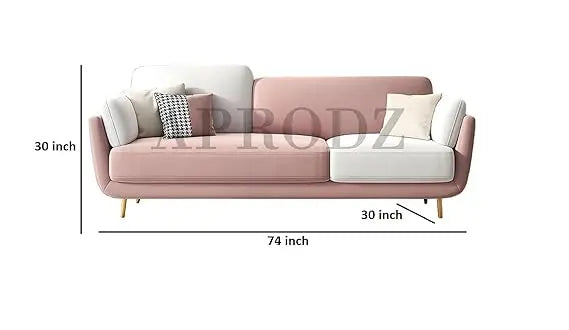 Luxelle Modern 3-Seater Sofa in Blush Pink & White – Minimalist Fabric Couch with Plush Cushions, Removable Covers & Golden Legs – Stylish Living Room Sofa for Home or Apartment 