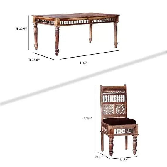 Sheesham Wood Norcross 6 Seater Dining Table Set with Bench for Home | Brown Finish 