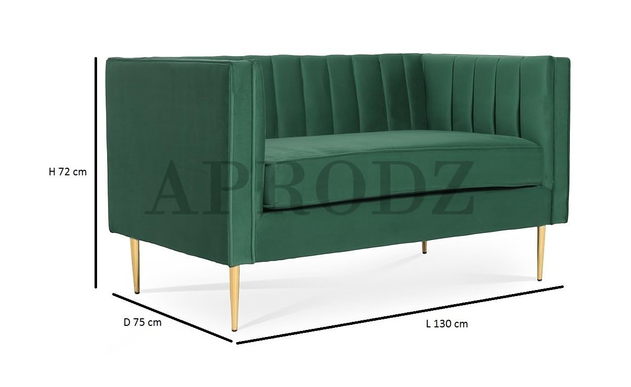 APRODZ James Upholstered and Metal 2 Seater Sofa for Living Room Home Office Furniture | (Upholstered - Mint Stretch Velvet + Gold Powdercoated)