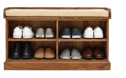 Wooden Multipurpose Cupboard & Shoe Rack – Spacious Storage Cabinet with Seating for Home, Entryway & Living Room (Large, Teak Finish) 