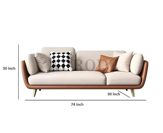 Luxelle Modern Sofa 3 Seater Removable Cover Velvet Upholstered Sofa Set with Couch with Soft Cushions & Wooden Leg Mid-Century Couch for Living Room & Lounge (Beige & Brown) 