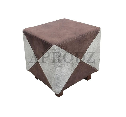 Printed Ottoman Stool Upholstered Foam Cushioned Pouffes for Living Room | Puffy Muddha Stool for Footrest & Sitting, Velvet Pouf Stool, Furniture for Home Decor, Office Set of 2 (Beige/Brown) 