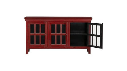 Mango Wood Entertainment 3 Door TV Stand Cabinet Unit for Living Room | Red Finish 