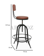Upholstered Cold Rolled Steel Bar Stool (Brown Fabric + Black Powdercoated) - Set of 2 
