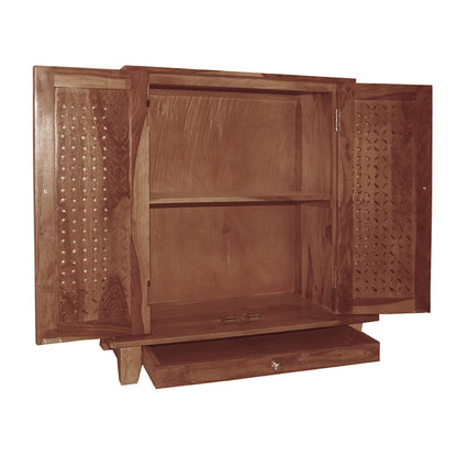 APRODZ Solid Wood Mandir/Prayer Cabinet-Natural