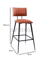 Upholstered Cold Rolled Steel Bar Stool (Brown Fabric + Black Powder Coated) - Set of 2 