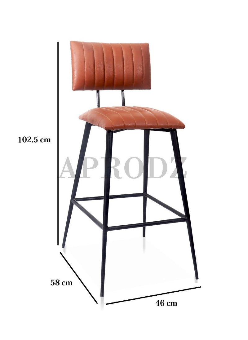 Upholstered Cold Rolled Steel Bar Stool (Brown Fabric + Black Powder Coated) - Set of 2 