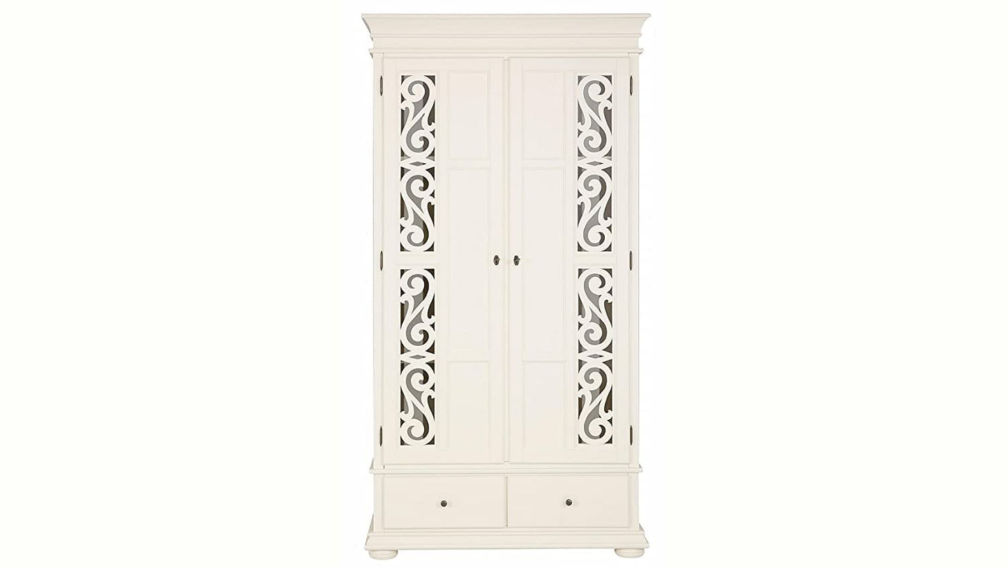 APRODZ Mango Wood Multipurpose Storage 2-Door Porto Wardrobe Almirah for Bedroom | Cream