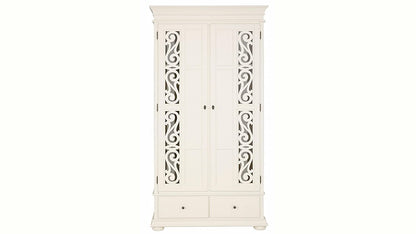 APRODZ Mango Wood Multipurpose Storage 2-Door Porto Wardrobe Almirah for Bedroom | Cream