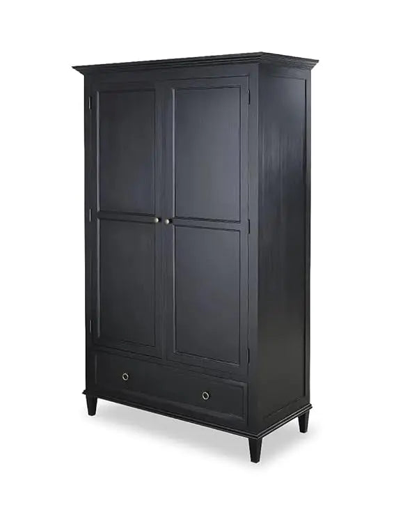Mango Wood 2‑Door Wardrobe with Drawer – Bedroom Almirah Storage | Black 