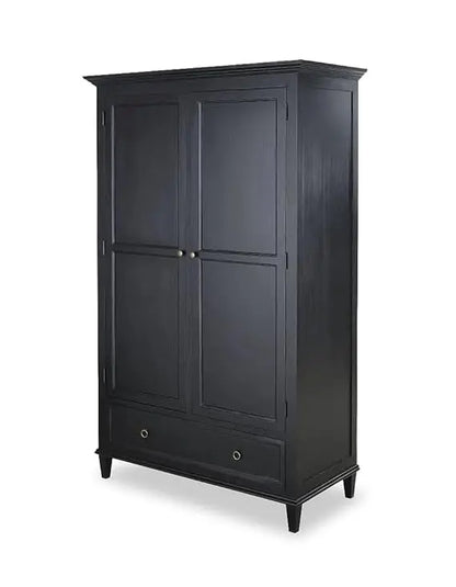 Mango Wood 2‑Door Wardrobe with Drawer – Bedroom Almirah Storage | Black 
