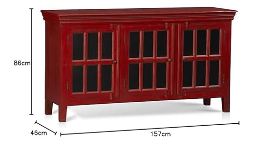 Mango Wood Entertainment 3 Door TV Stand Cabinet Unit for Living Room | Red Finish 