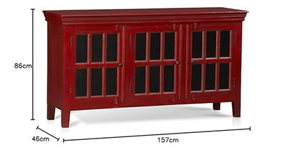Mango Wood Entertainment 3 Door TV Stand Cabinet Unit for Living Room | Red Finish 
