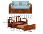 Sheesham Wood 2-Seater Sofa Cum Bed with Storage and Teal Upholstery – Stylish, Comfortable, and Space-Saving Convertible Sofa for Your Living Room  Sheesham Wood Sofa Cum Bed (2 Seater)