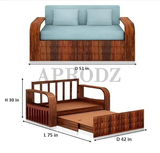 Translation missing: en.Sheesham Wood 2 Seater Sofa Cum Bed with Storage, (75 x 51 x 30 Inch) 
