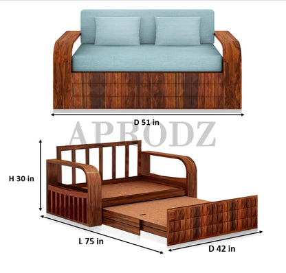 Sheesham Wood 2 Seater Sofa Cum Bed with Storage, (75 x 51 x 30 Inch)
