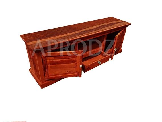 Sheesham Wood Tv Unit Cabinet with Shelves and one Drawer (Sheesham - Honey)