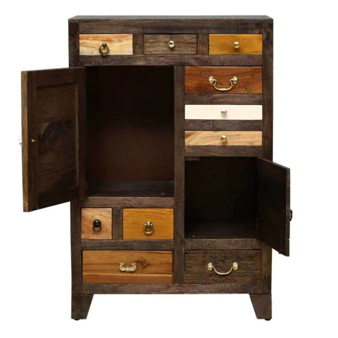 Wooden Storage Cabinet | Wooden Chest of Drawer | Wooden Storage Furniture with 10 Drawers | Wooden Designer Storage Furniture | Antique Cabinet for Bedroom | Walnut Finish