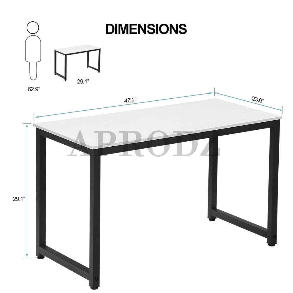 APRODZ Computer Desk 47" Modern Sturdy Office Desk Study Writing Desk for Home Office, White