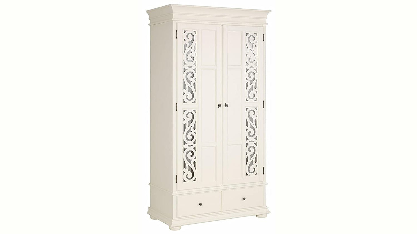 APRODZ Mango Wood Multipurpose Storage 2-Door Porto Wardrobe Almirah for Bedroom | Cream