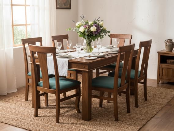 Translation missing: en.Noetic Solid Sheesham Wood 6 Seater Dining Table with Chairs (Rustic Teak Finish) 