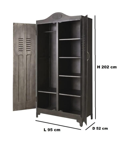 APRODZ Metallo Metal 2-Door Wardrobe Storage Almirah Cupboard for Cloths (Metal - Gray)