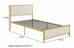 Upholstered Bed Modern Strip Headboard Footboard Platform Bed Frame with Heavy-Duty Metal Slats, No Box Spring Needed, Beige Fabric + Gold Powdercoated 