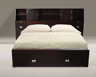 Solid Wood Storage Queen Size Trapez Bed and 2 Side Table for Bedroom Stylish