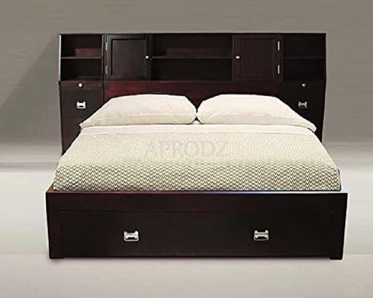 Translation missing: en.Solid Wood Storage Queen Size Trapez Bed and 2 Side Table for Bedroom Stylish | Mohogany Finish 