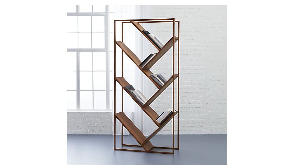 Aprodz Solid Wood and Steel Warsaw Bookcase for Living Room | Bookshelf | Brown Finish