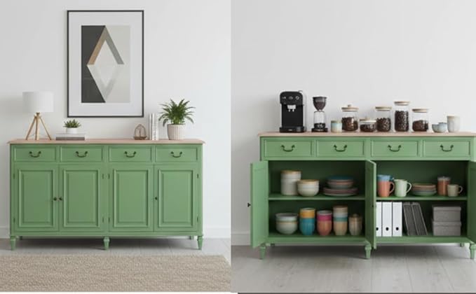 Solid Wood Cancun Storage Sideboard Cabinet with 4 Door and 4 Drawer for Living Room 