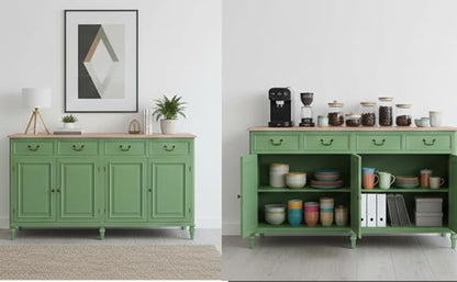 Solid Wood Cancun Storage Sideboard Cabinet with 4 Door and 4 Drawer for Living Room 
