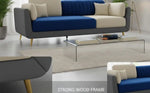 Luxelle Modern Sofa 3 Seater Velvet Removable Covers Sofa Set with Tufted Backrest Couch Cushioned Seating Tipped Wooden Legs Couch for Living Room & Lounge (Navyblue/Grey) 