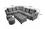 L-Shaped 6-Seater Velvet Sectional Sofa Set with Coffee Table & Ottomans 